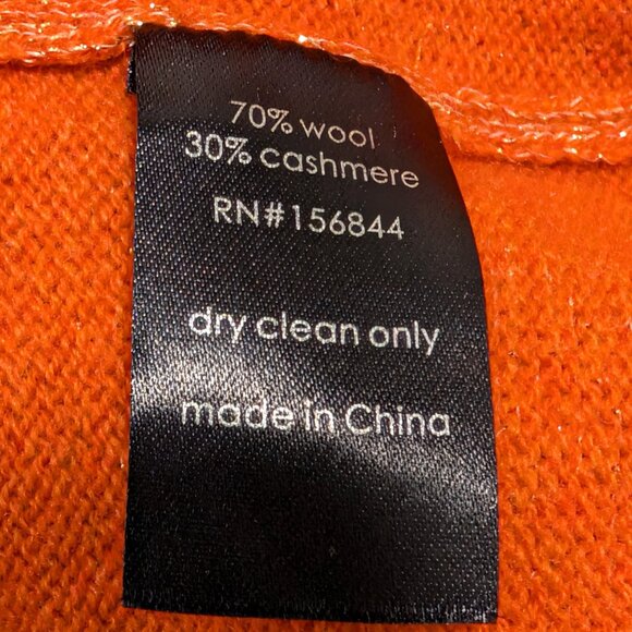 Le Superbe Womens Size M Orange Metallic Peace Sign Wool Cashmere Hooded Sweater - Picture 12 of 12